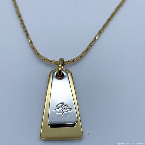 Vintage Pierre Balmain signed gold plated dog tag necklace gold and silver - Picture 3 of 9